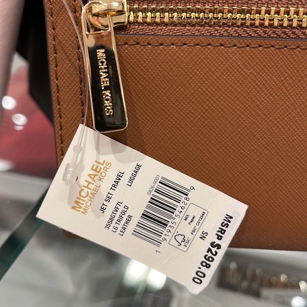 MICHAEL KORS JET SET TRAVEL LARGE TRIFOLD WALLET LUGGAGE COLOR